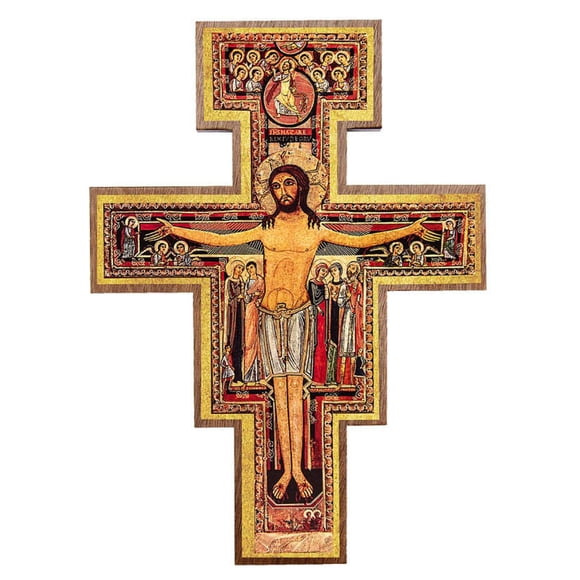 Cruz de Pared San Damián de Madera Intercesión (20 cm)