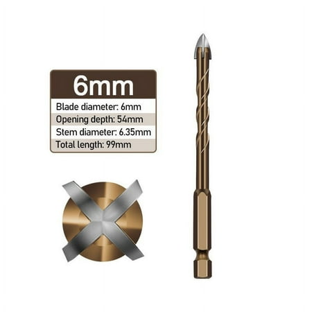 

Cross Tile Bits Glass Ceramic Concrete Hole Opener Alloy 1/4\ Hex Shank 3-12Mm 6Mm
