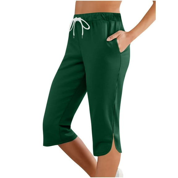 Yanyanz Yogalicious Leggings for Women, Capri Pants For Women High Waist With Pockets Tummy Capri Workout Yoga Pants Leggings Straight Leg Green L