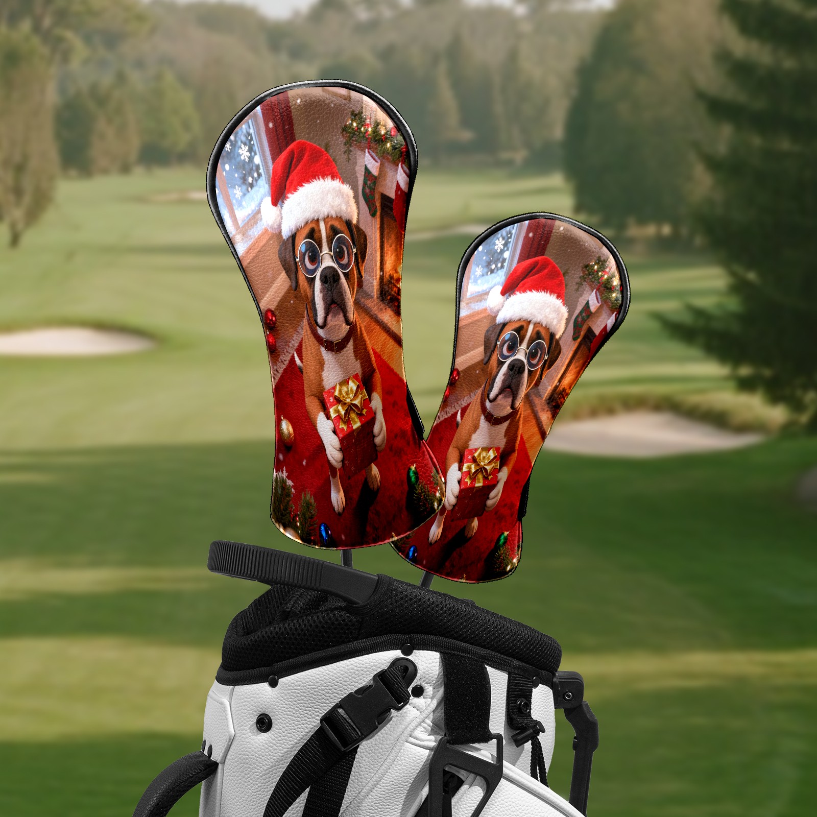 Golf Club Head Covers Christmas Dog Gift Pattern Waterproof Leather Golf Head Covers for Men Women Driver Head Cover Fairway Headcover for Golf Lovers