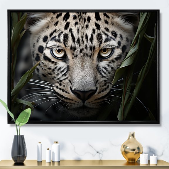 Designart "Stalking Leopard In The Jungle" Animals Leopard Floater Framed Wall Art Living Room