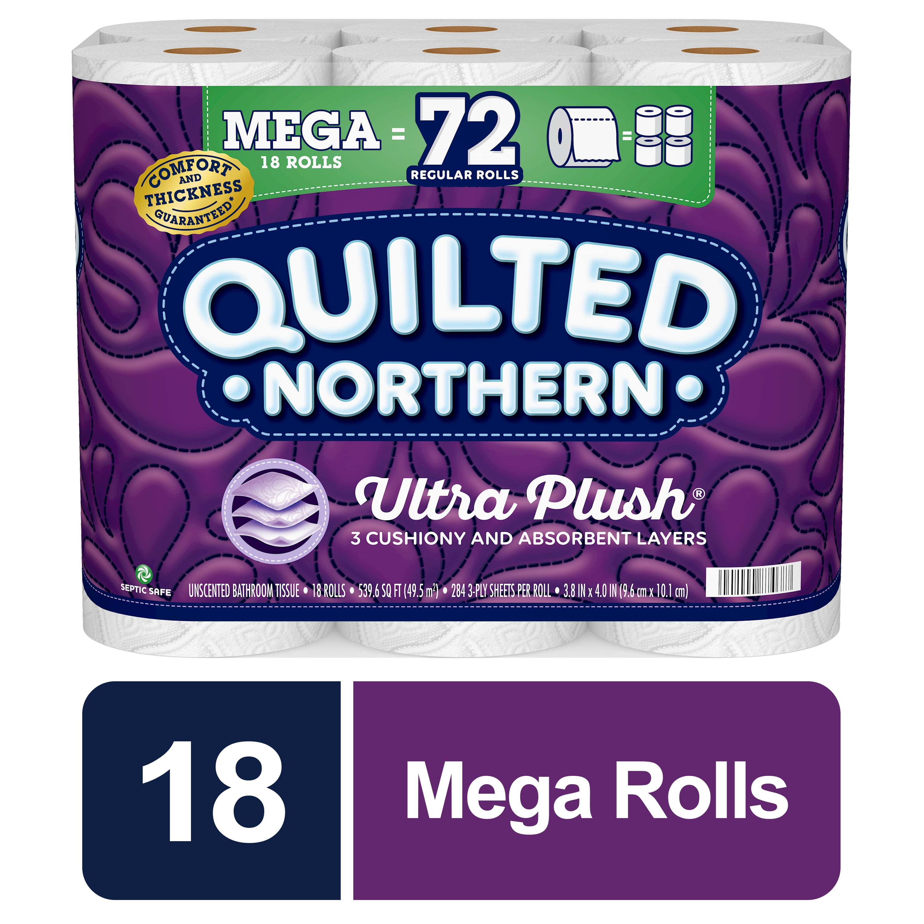 12 Mega Rolls = 48 Regular R Quilted Northern Ultra Soft & Strong Toilet Paper 