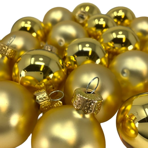 Pinnacle Peak Trading Gold Shiny and Matte Polish Glass 30mm Ball Baubles 20 Piece Made in Poland 1.2 Inch