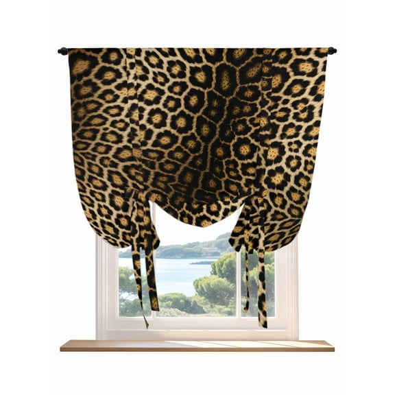 Leopard Print Tie Up Curtains for Windows 63 Inch Length Balloon Curtains Kitchen Adjustable Balloon Window Shade Farmhouse Gradient Animals Texture Tie Up Valance Bathroom Curtain Window 52"x63"