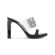 KARL LAGERFELD PARIS Womens Black Embellished Bedika Open Toe Slip On Leather Dress Heeled Sandal 5.5