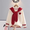 thumbnail image 7 of BLVB Kids Girls Valentine's Day Heart Pattern Knit Sweater Fashion Outfit Cute Pullover with Shawl 9-15 Years(Beige,11-12 Years), 7 of 7