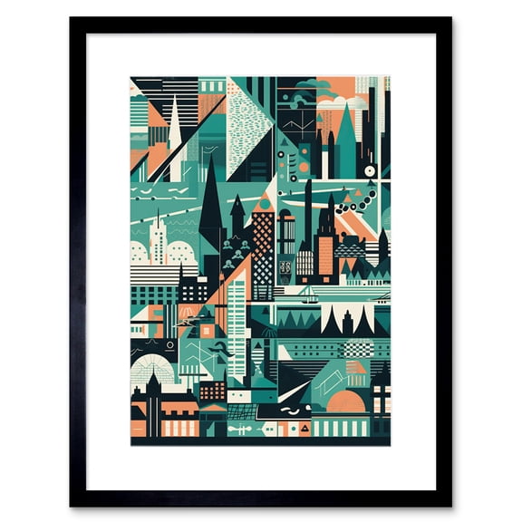 Modern Abstract Geometric Dundee Cityscape Design Artwork Framed Wall Art Print 9X7 Inch