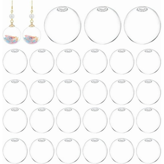30Pcs Mini Glass Globe Bottle 30mm Empty Clear Glass Globe Round Clear Blown Globe Beads Wish Ball Bottles Hollow Ball Charms for UV Resin Dice Pendant DIY Jewelry Craft Making