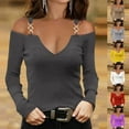 thumbnail image 6 of Savings Women's Long Sleeve Tops Cold Shoulder V Neck Tunic Trendy Pullover Shirts Casual Solid Color Blouses Dark Gray,3XL, 6 of 6