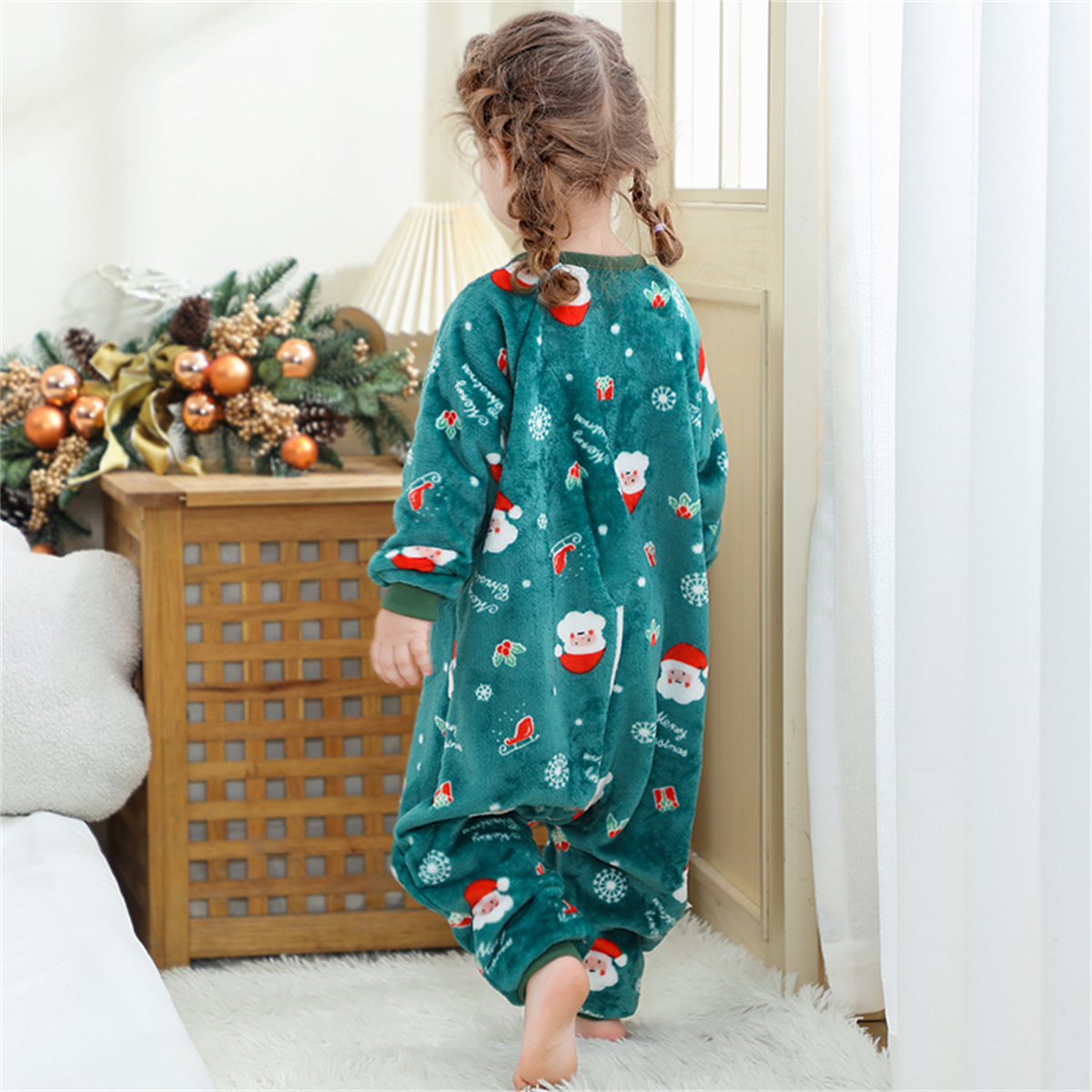 ATAIKU Toddler Sleeping Sack 9M-6T Christmas Flannel 2-Way Zipper Baby Sleep Sack with Feet, Infant Santa Claus Wearable Blanket