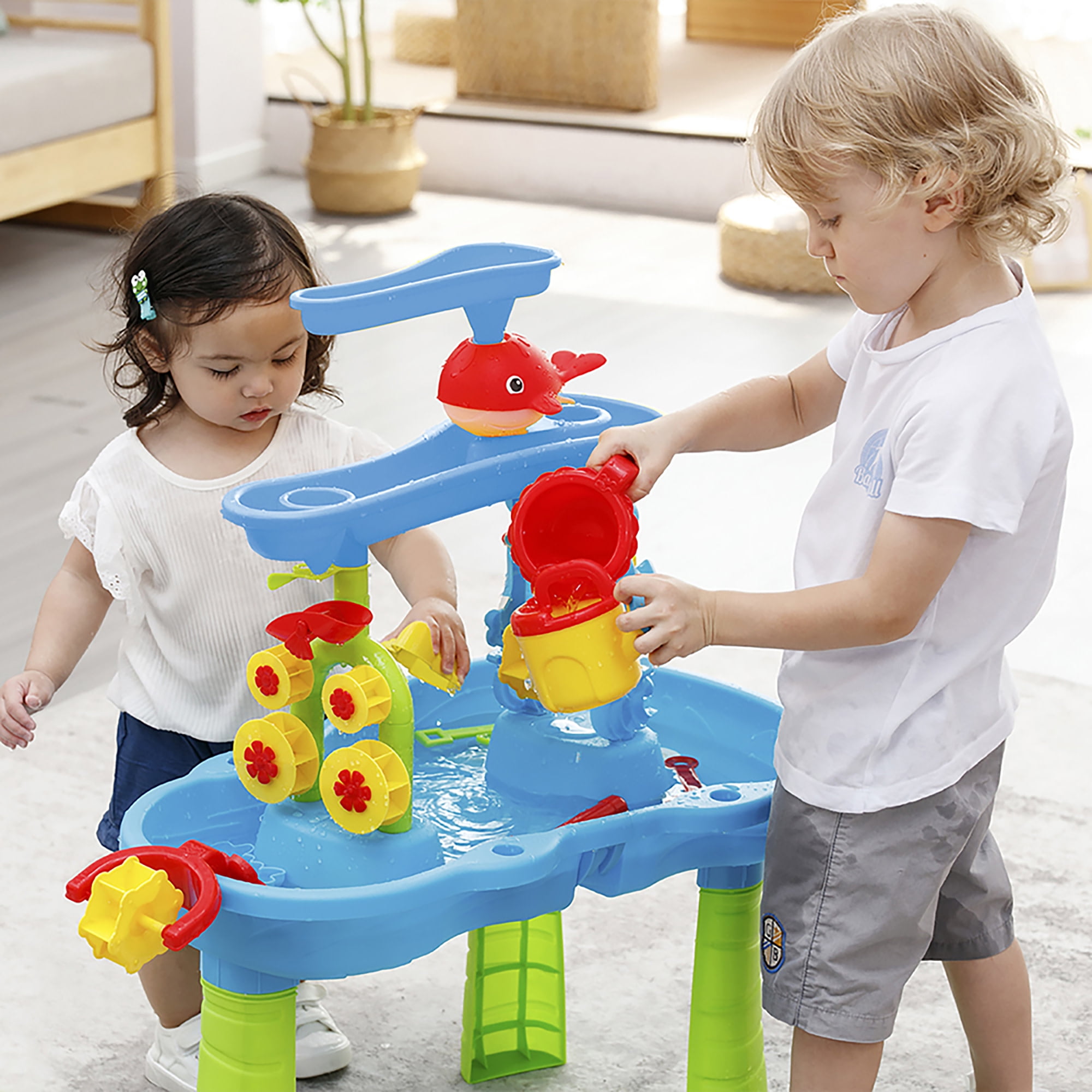 Trimate: Sensory Sand & Water Table - 3-Tier, Green & Blue, 32x25" Splash & Activity Center, Dig-Pour-Scoop Toy Accessories, In-Outdoor Play, Kids 3+