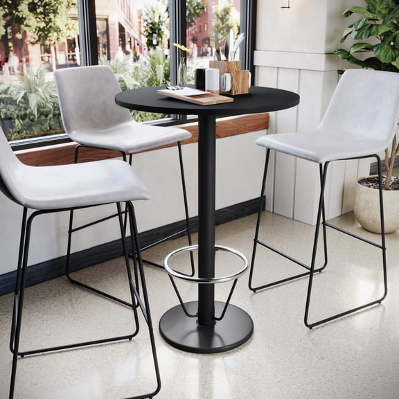 Emma   Oliver 30"RD Black Laminate Bar Table Top-18"RD Base/Foot Ring