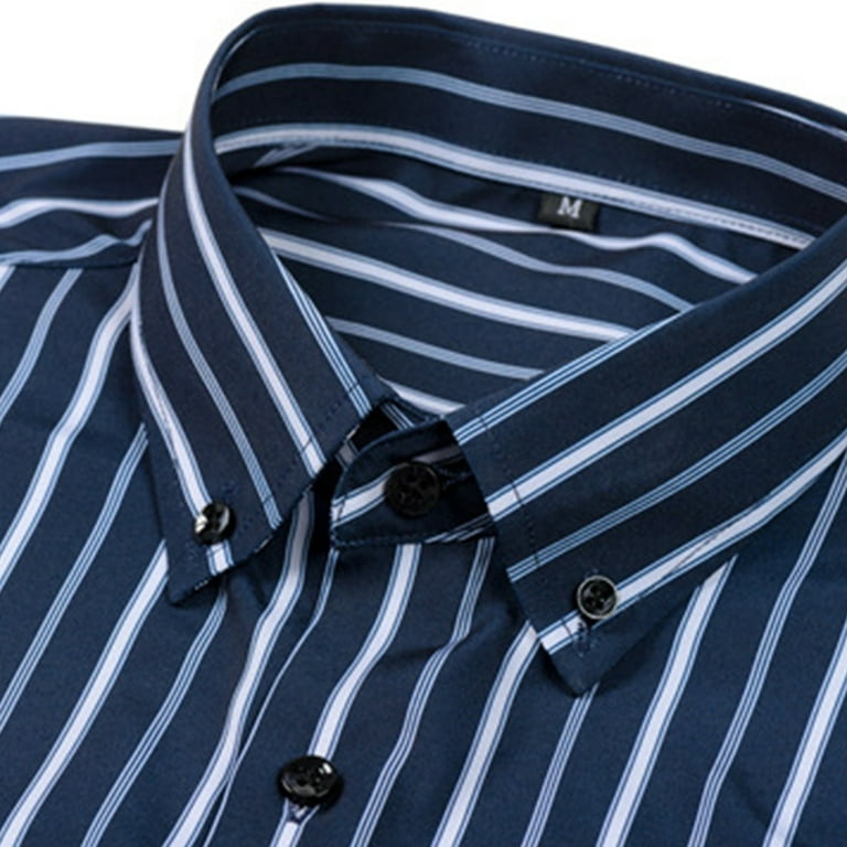 KkXUanMY Mens Casual Striped Dress Shirts Stylish Long Sleeve Slim Fit Button Down Classic Shirt, Navy, Size M, Men's, Size: Medium
