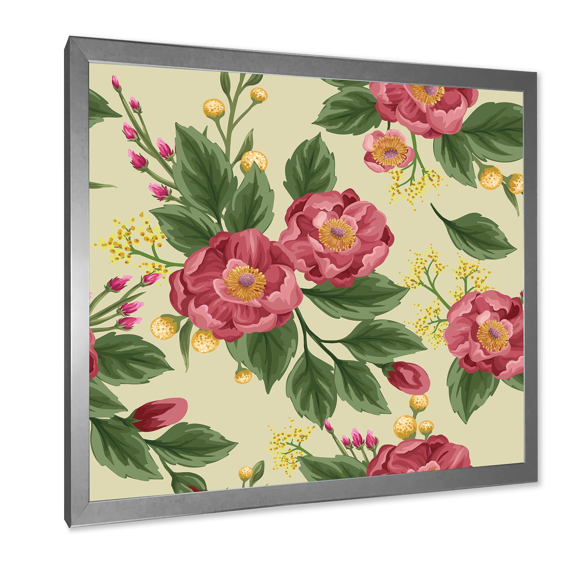 Designart 'Vintage Sweet Peas and Peonies On Beige' Traditional Framed Art Print