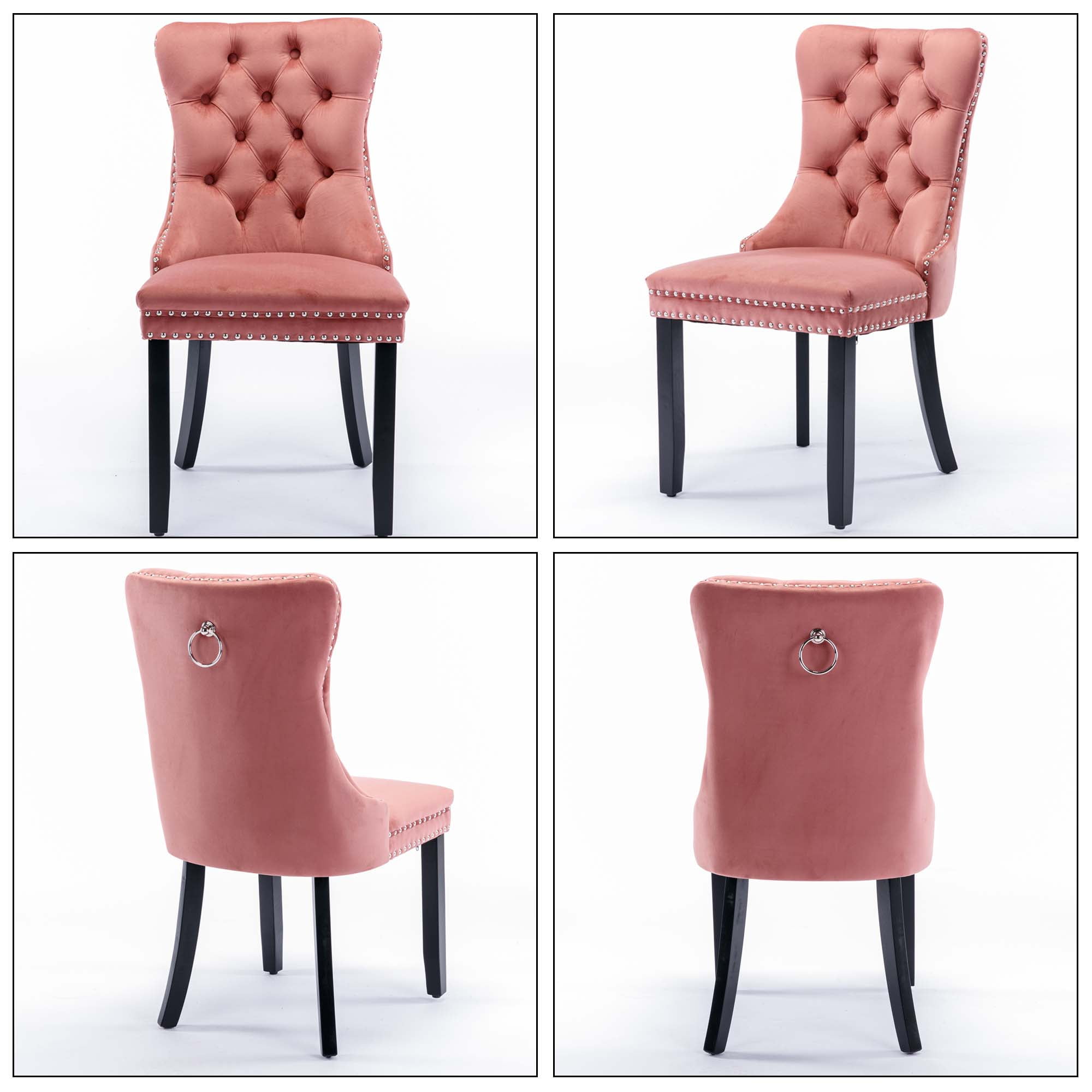 Aukfa High-End Upholstered Dining Chairs Set of 2, Modern Tufted Solid Wood Side Chair with Nailhead Trim - Pink