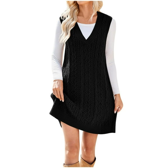 Women Tank Dress Sweater Skirts Vneck Ribbed Dresses Comfy Spring Sleeveless Skirt Casual Loose
