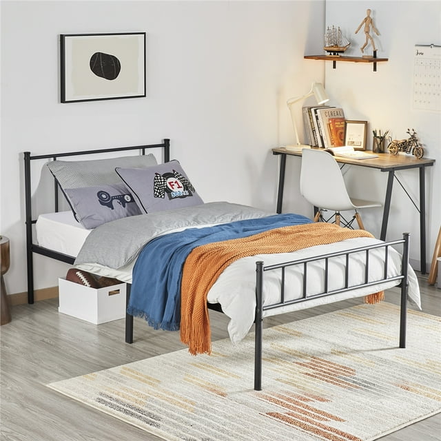 Yaheetech Metal Bed Frame with Headboard and Footboard, Twin,Black