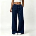 thumbnail image 2 of Inleife Women's Linen Blend Wide Leg Pants Drawstring Elastic Waist Relaxed Fit Straight Trousers with Front Pockets, 2 of 6