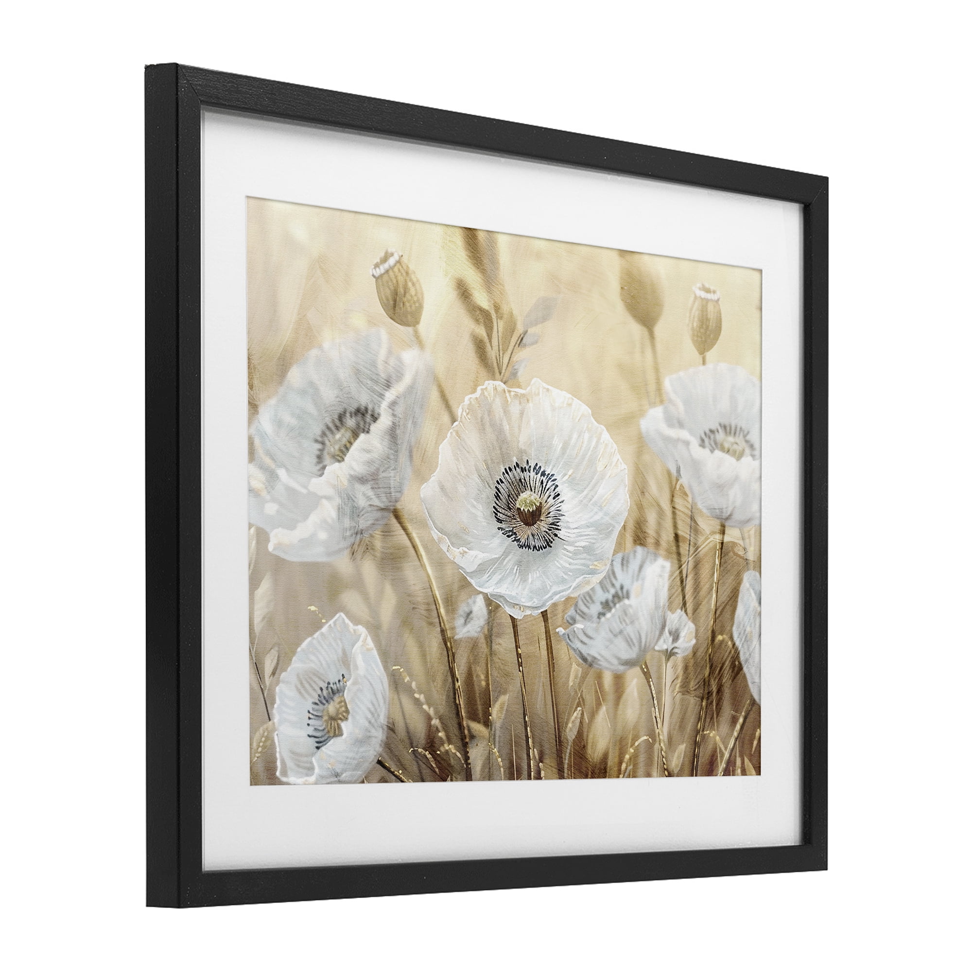 Stupell Industries White Poppies Beige Field Black Framed Print Under Glass, design by Kim Allen