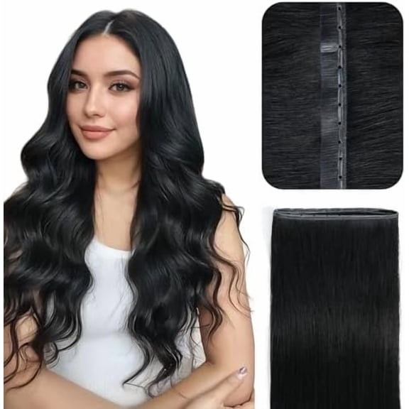 Butterfly Weft Hair Extensions Human Hair #1 Jet Black 14 Inch | Remy Human Hair, Glueless OvO Hole Genius Weft, Seamless Pu Weft Bead, 1 count, Thick Ends, 40g