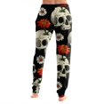 thumbnail image 5 of WULMLEO Women Soft Halloween Gothic Loungewear Jogger Pants, Skull Rose Floral Print, Adjustable Drawstring Elastic Waist Cuffed Ankle Casual Sleep Pajama Trousers Hot Pink M, 5 of 5