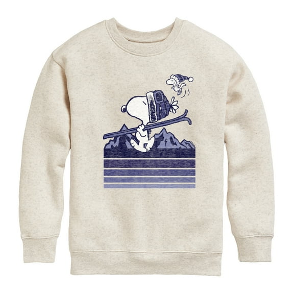 Peanuts - Snoopy Woodstock Ski Stripes - Toddler And Youth Crewneck Fleece Sweatshirt