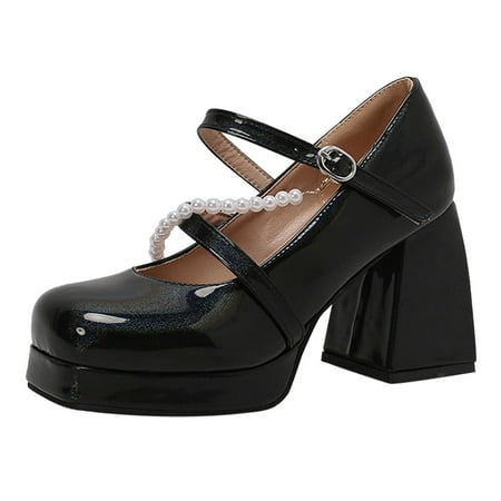 adviicd Womens Pumps Womens Low Heels Closed Square Toe Ankle Strap Pumps Wedding Party Dress Shoes (Black 7)
