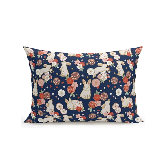 Outdoor Pillows Waterproof, Farmhouse Bunnies Bedding Throw Pillows with Insert for Couch Sofa Bed, Navy Blue Country Flowers Botanical 12x20 Inch Pillowcases Decorative Camping Patio Pillow Set of 1