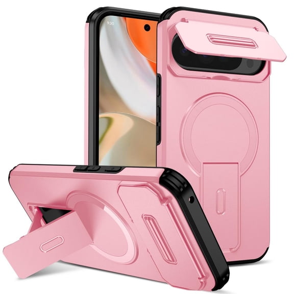 LHNUNP Magnetic for Google Pixel 10 Pro XL Case with Slide Camera Cover, Compatible with MagSafe Kickstand Shockproof Protective Cover, Pink