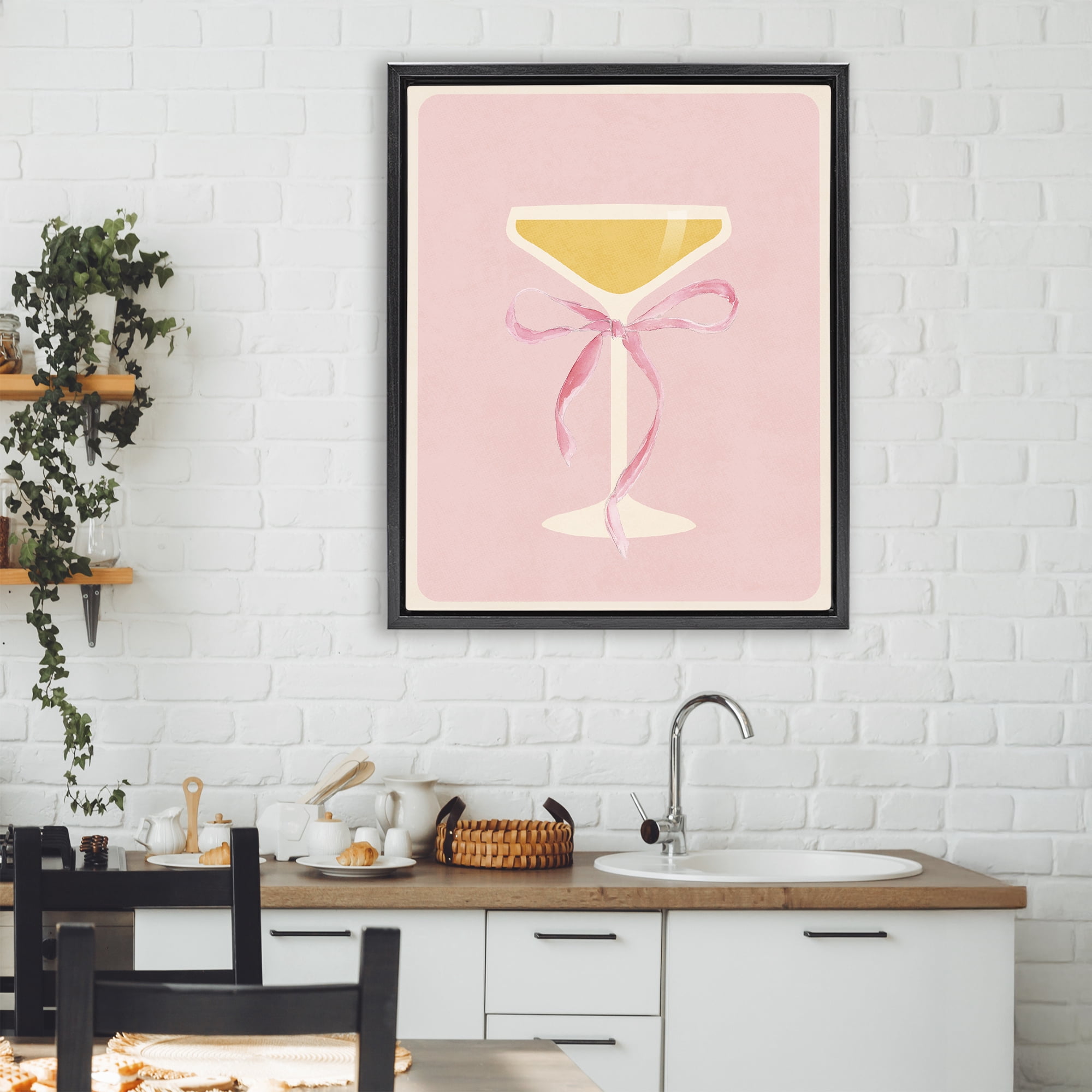Stupell Industries Champagne Party Glass Black Framed Floater Canvas Wall Art, design by Lucille Price