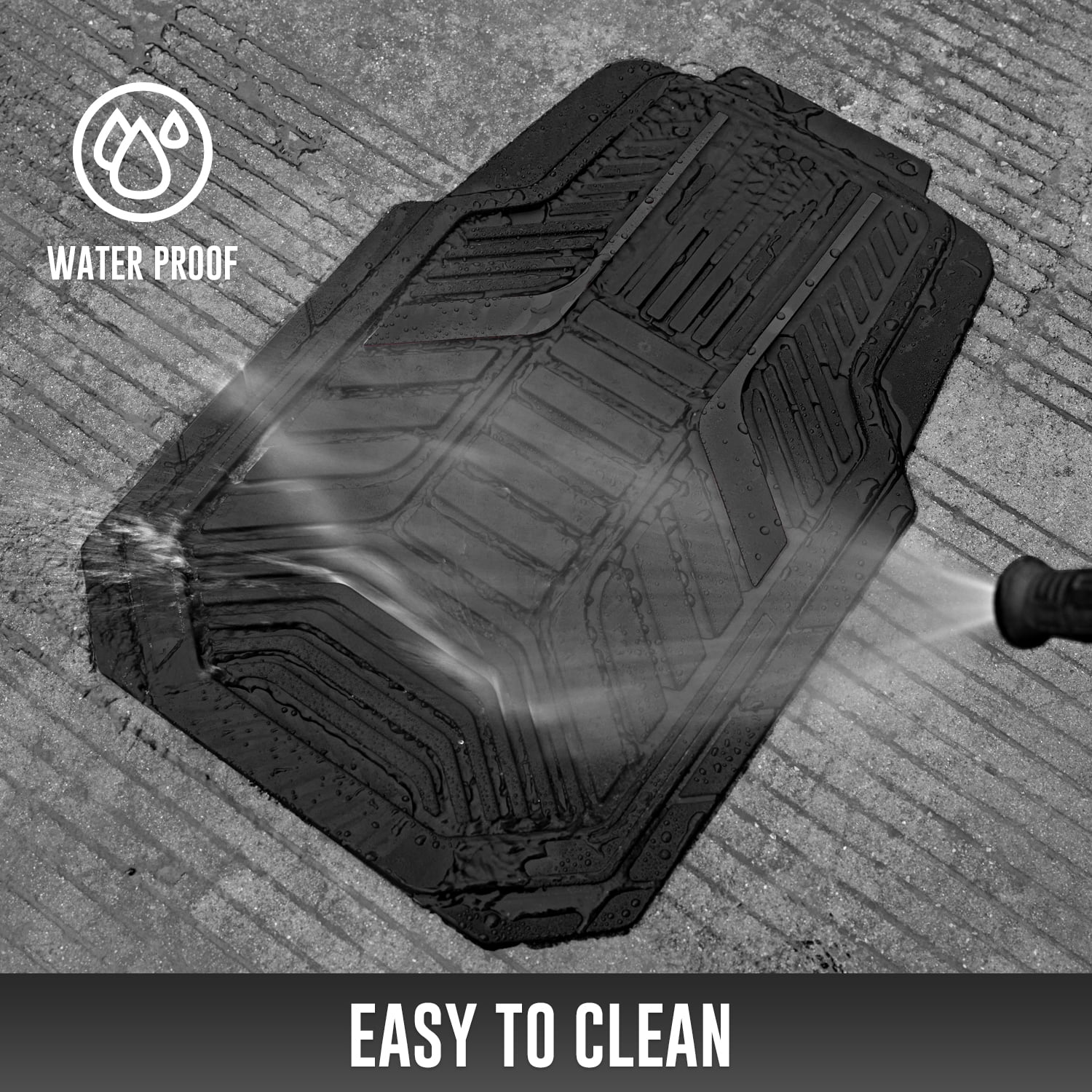 Road Comforts Heavy Duty Rubber Floor Mats Black Aluminum Film Car Mats Set, Front and Rear Car Mats