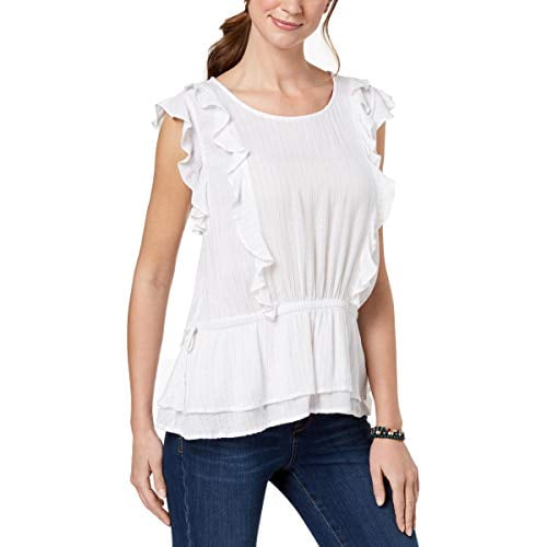 Style & Co. Metallic Ruffled Top  Bright White L
