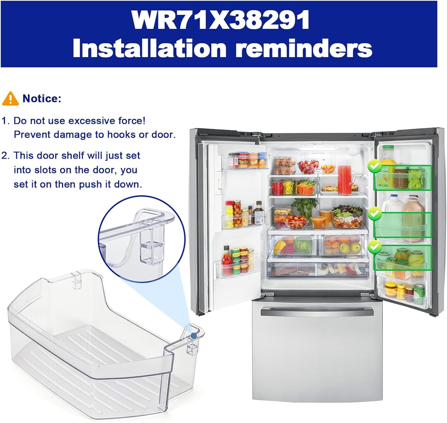 WR71X38291 Refrigerator Door Shelf Bin Compatible with GE GFE24JSKGFSS GYE18JSLKFSS GWE19JSLGFSS, WR71X38291 Refrigerator Shelf Door Module Replace WR71X25043 AP7186348