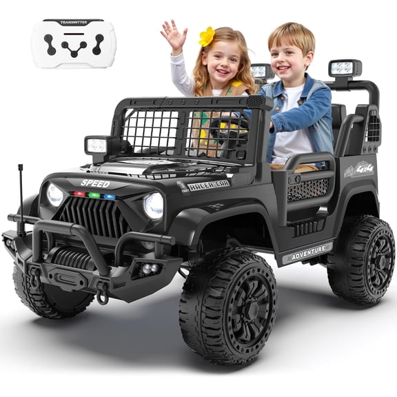HappyToysWorld Kids Ride On Car 24V with Parent Remote Control, 2-Seater Electric Toy Truck for Big Boys & Girls, 4 Shock Absorbers, 3 Speed Modes, 24 Volt Battery Powered Vehicle