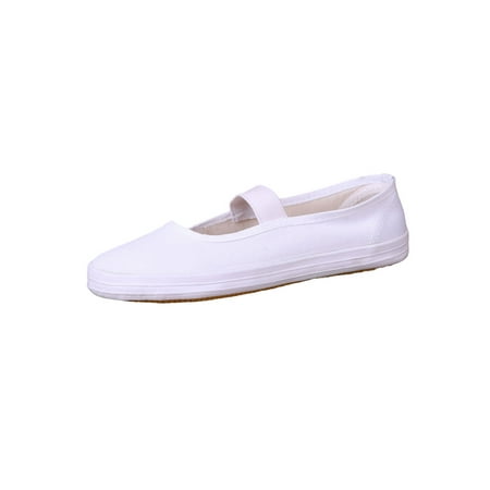 

Tenmix Men Canvas Shoes Lightweight Flats Elastic Band Dancing Shoe Slip On Dance Sneakers Boys Breathable Comfort White 4.5