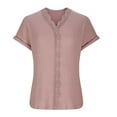 thumbnail image 5 of Diufon Women's Knit Tops Summer Short Sleeve V Neck Blouses Lace Peathwork Solid Color Tees, 5 of 6
