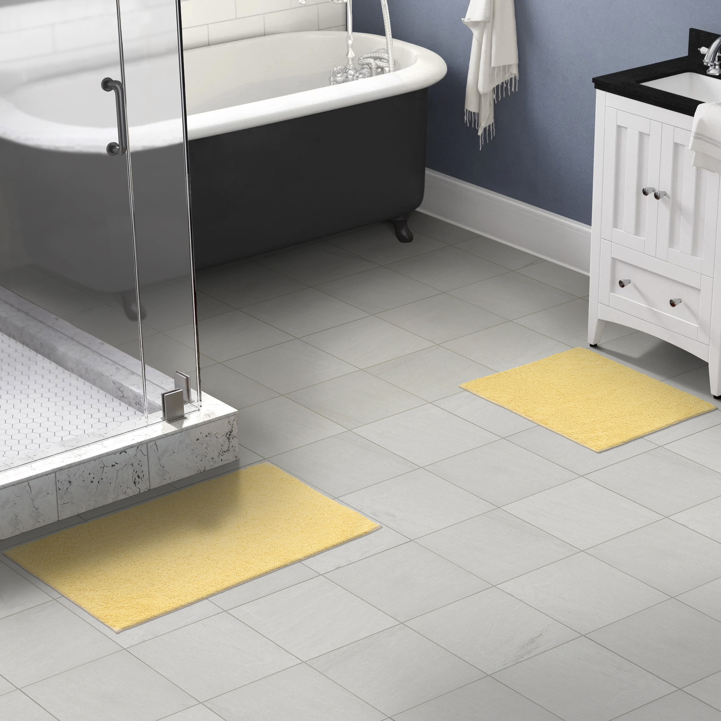 Garland Rug Classic Cotton Washable Bath Rug Set, 2 Piece Set (17"x24" Bath Rug, & 21"x34" Bath Rug) Soft Yellow