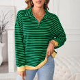 thumbnail image 6 of dGslk Women’s Long Sleeve Striped Pullover Top Casual Half Zip Collar Loose Fit Sweatshirt for Everyday Comfort and Style Green M, 6 of 6