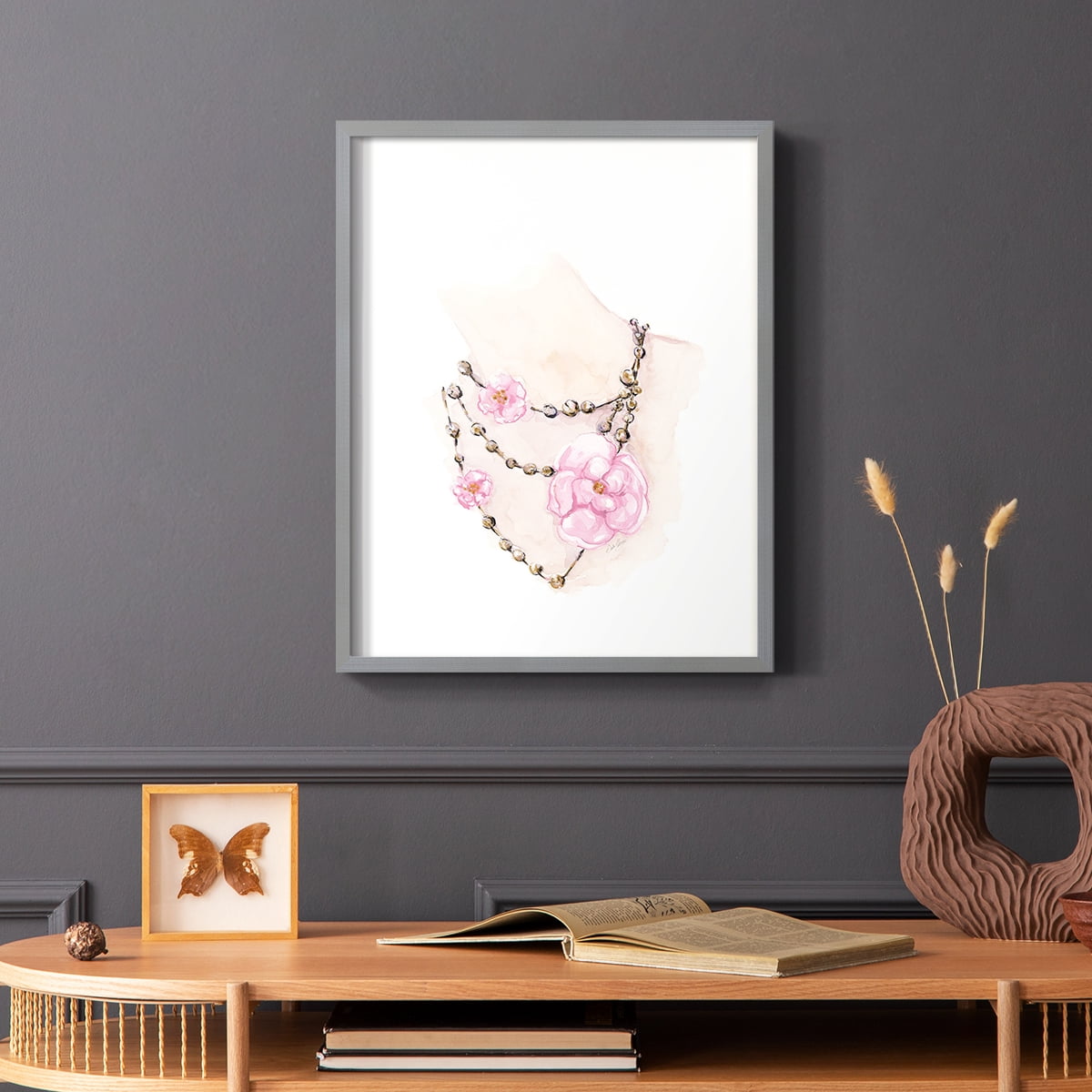 Bead Floral Necklace in Paper Solid Wood 16 x 20 Framed Print
