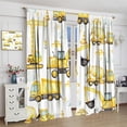 thumbnail image 4 of Boys Construction Curtains, Watercolor Yellow Cartoon Tractor Truck Excavator Bulldozer Print Blackout Window Treatments for Kids Child Bedroom Nursery, 84x84in, 4 of 6