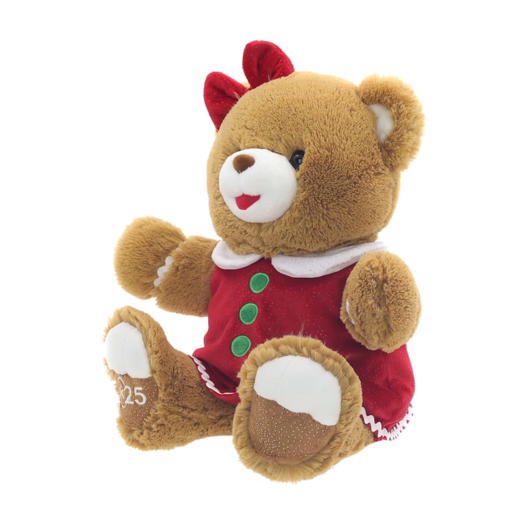 Gingerbread Girl 2025 Teddy Bear Christmas Plush, Brown, 15