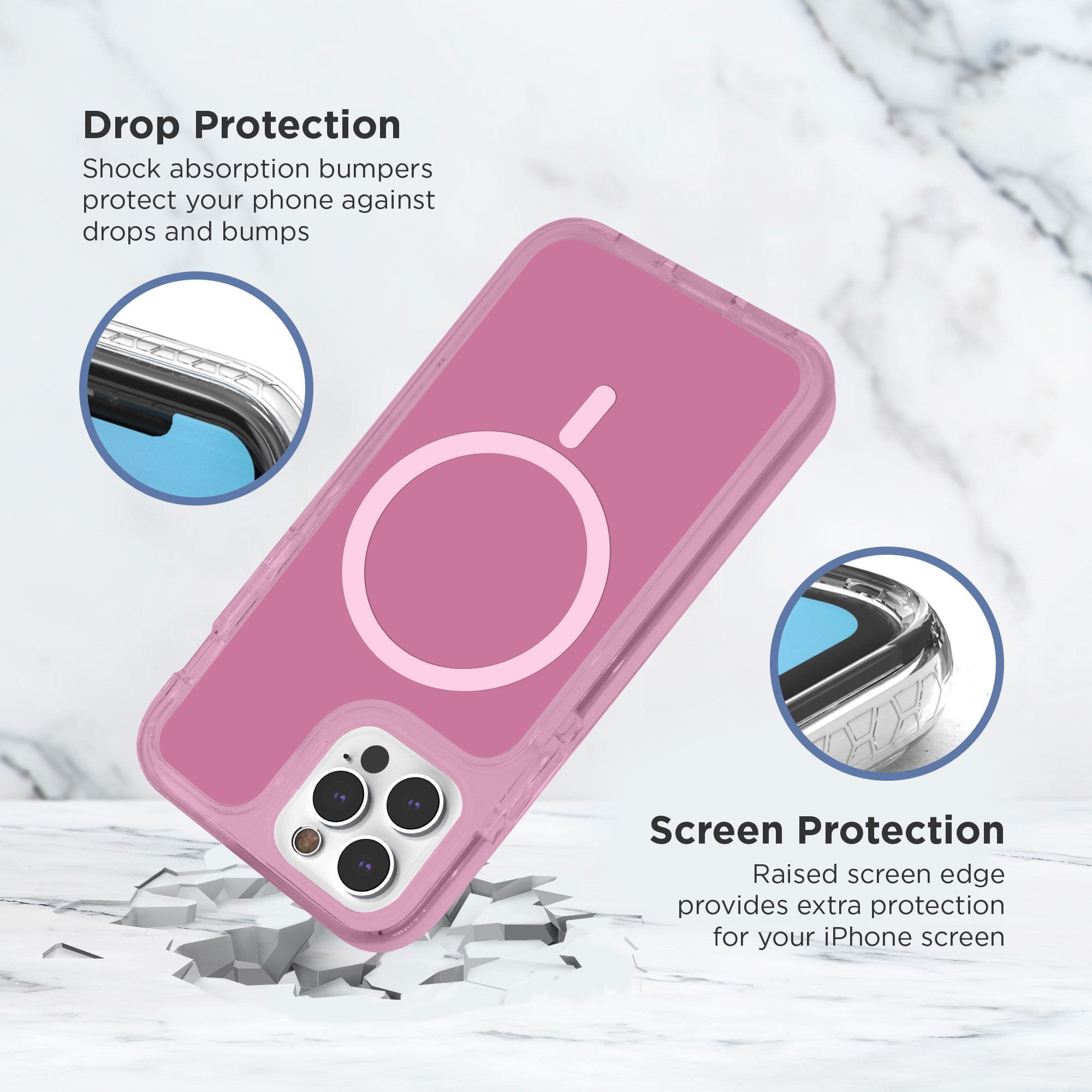 iHome Shockproof Slim Cell Phone Case for Apple iPhone 13 Pro, Pink