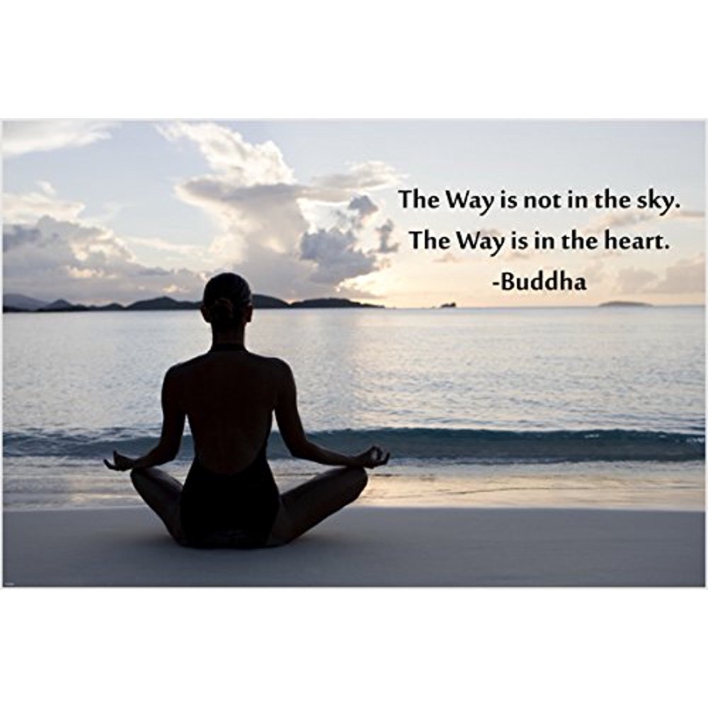 Yoga On The Beach Poster Peaceful Serene Buddha Quote Water Sky Heart 24X36