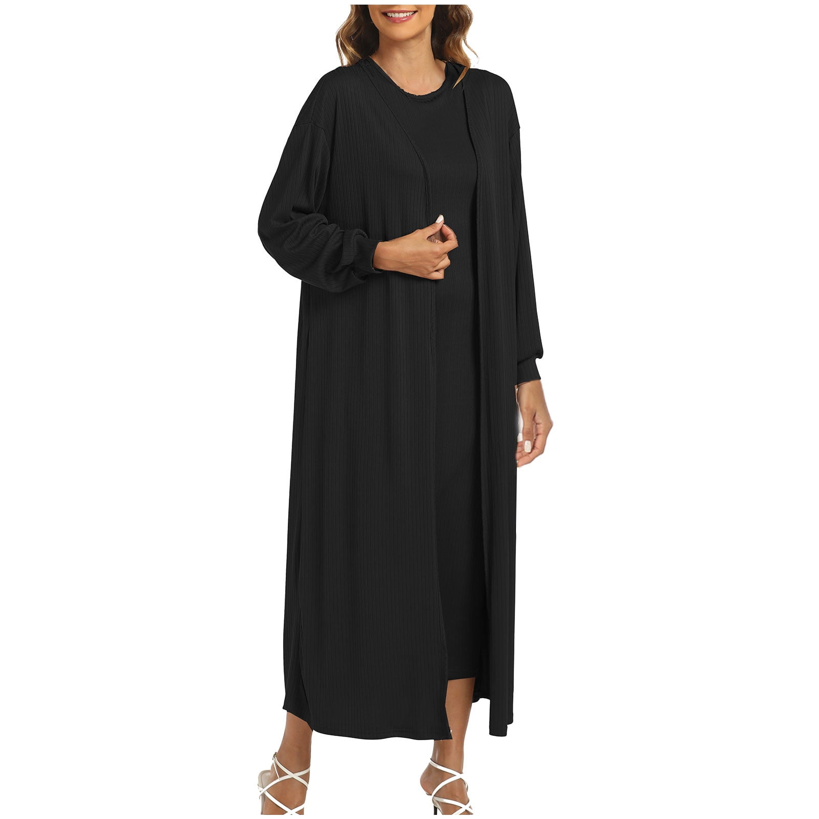 Luxtrada Women's 3/4 Sleeve A-line Midi Dress - Casual Loose Fit