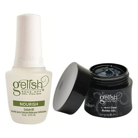 Gelish Soak-Off Gel Polish Duo Nourish Cuticle Oil + Hard Gel LED Clear Builder Gel 0.5