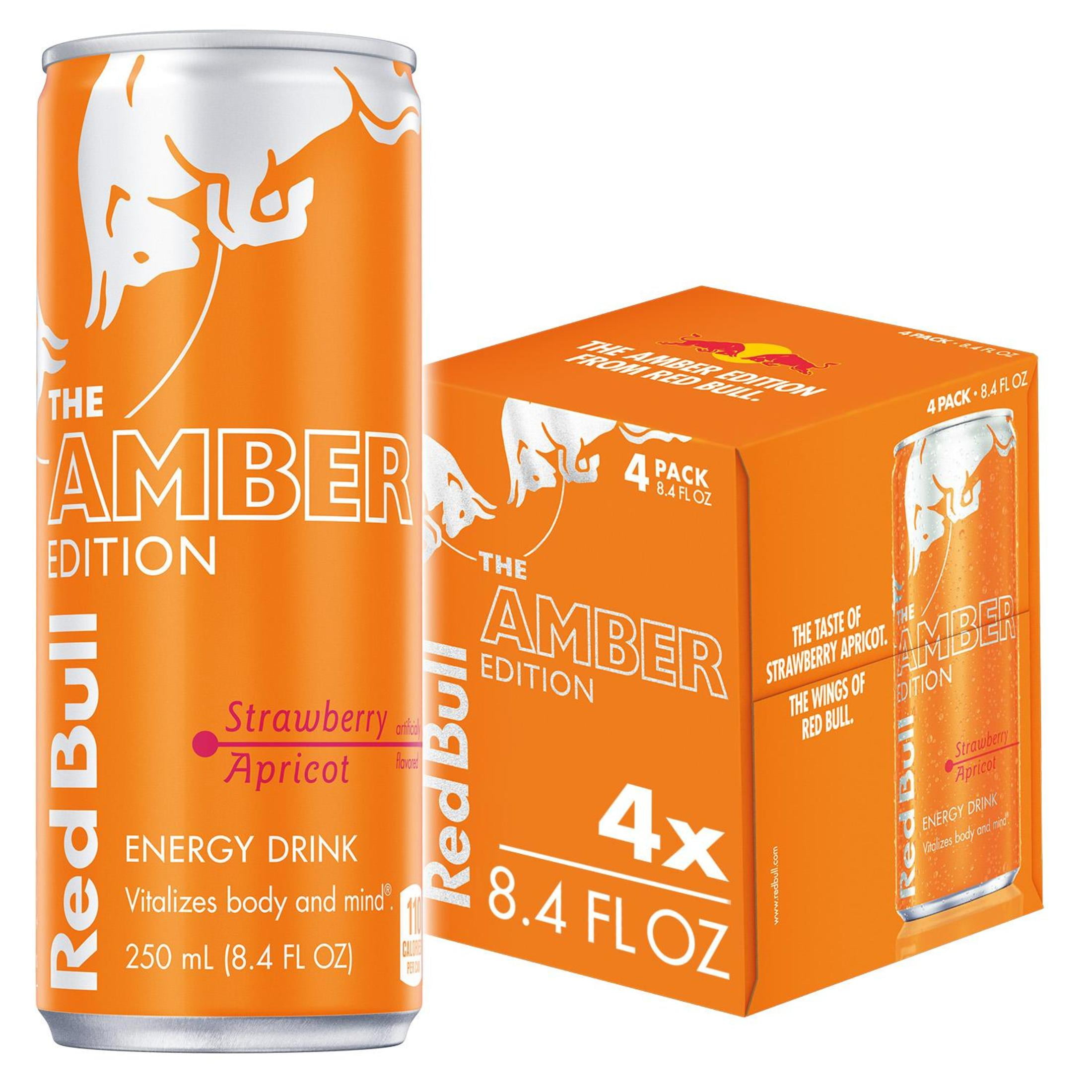 (3 pack) Red Bull Amber Edition Energy Drink, Strawberry Apricot, 80mg Caffeine, 8.4 fl. oz., Pack of 4 Cans