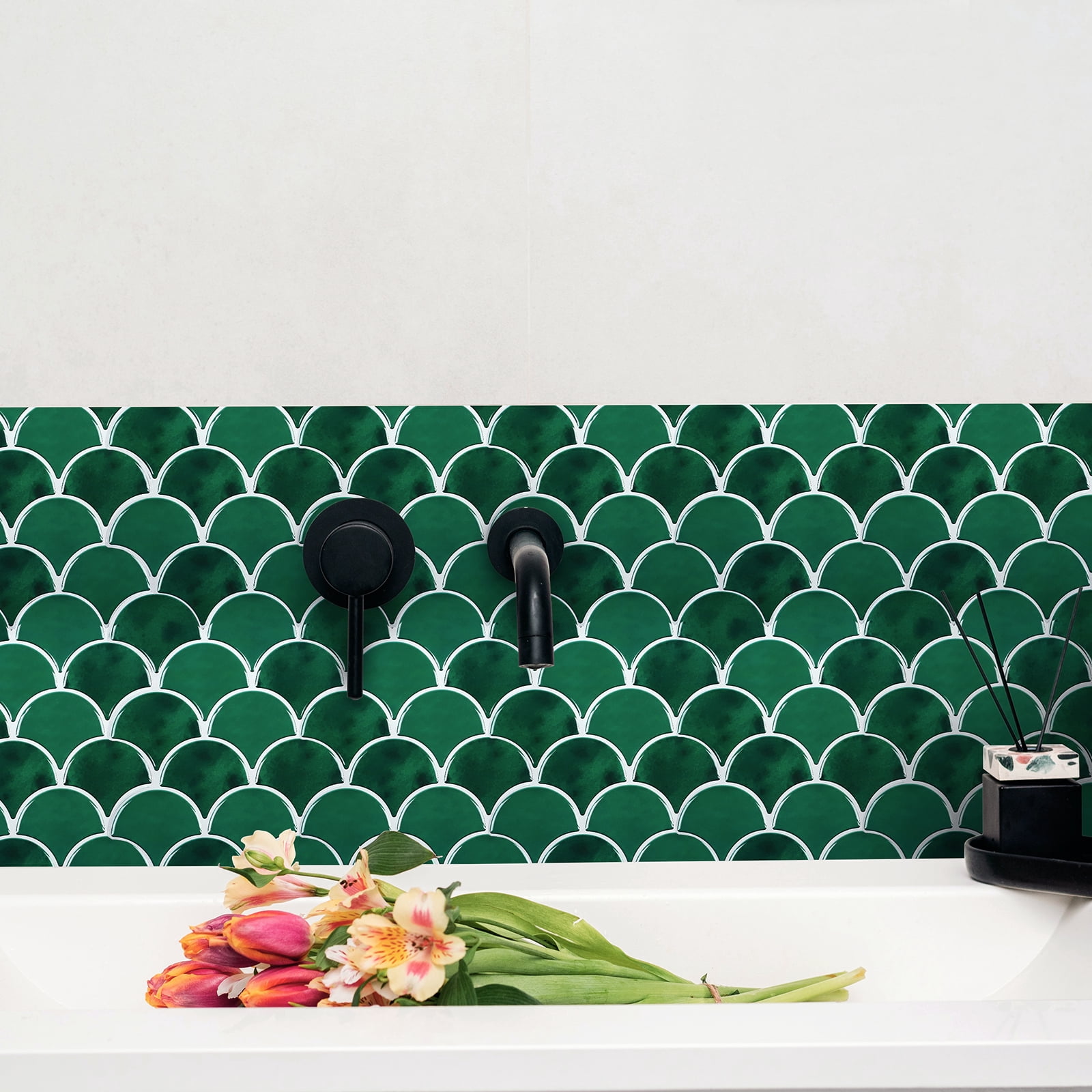 HOMEART Peel and Stick Backsplash Fish Scale Gel Tile, Scallop Stick on Wall Tiles Kitchen Backsplash