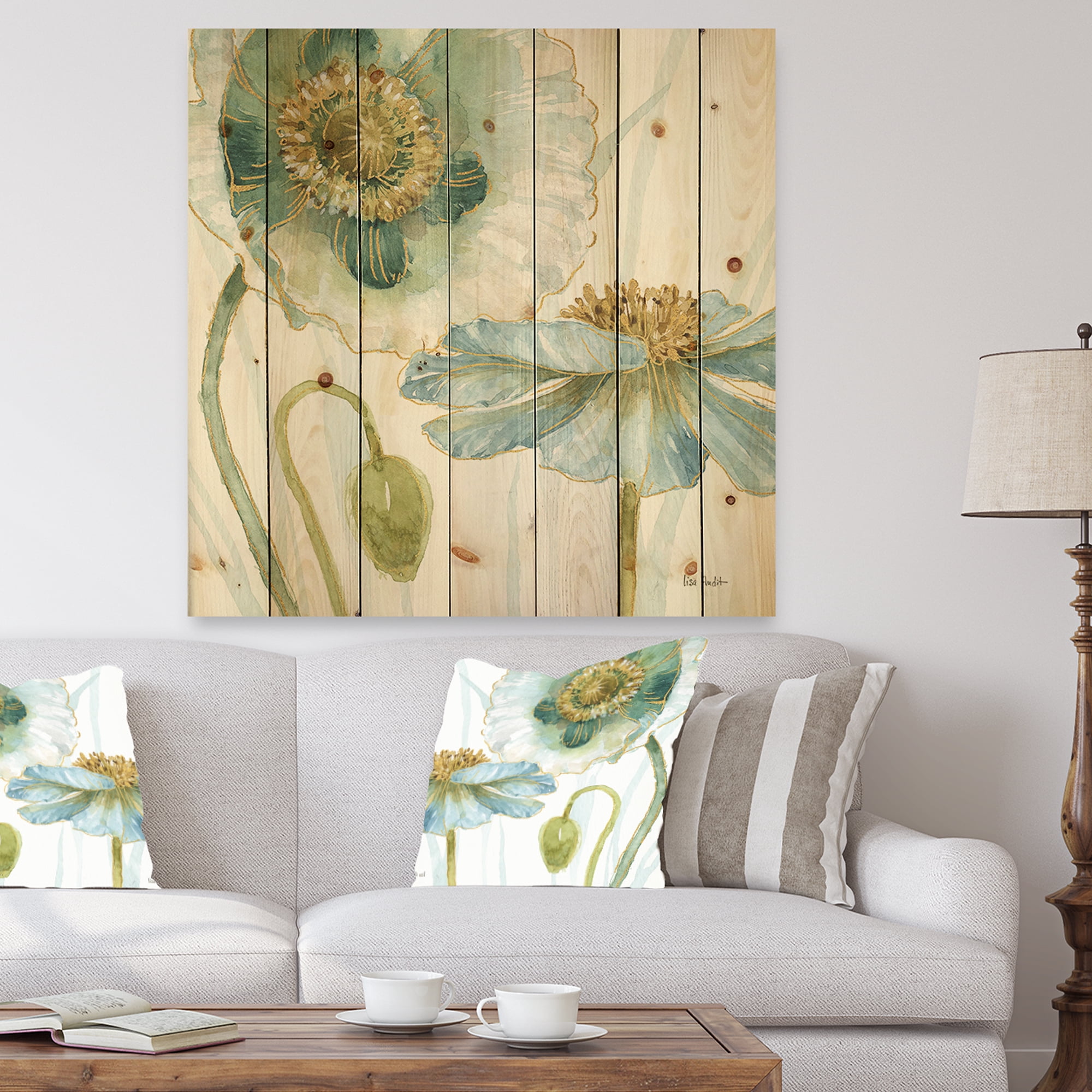 Designart 'Abstract My Greenhouse Cottage Flowers II' Traditional Print on Natural Pine Wood