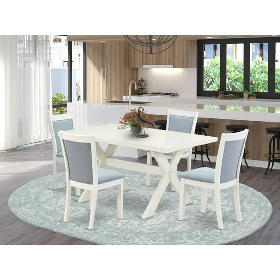 East West Furniture X-Style 5-Piece Asian Wood Dining Set in Baby Blue/White