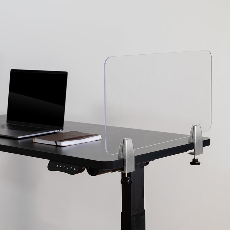 Clear Acrylic Desk Partition, 12"H x 23"L (Installation Hardware